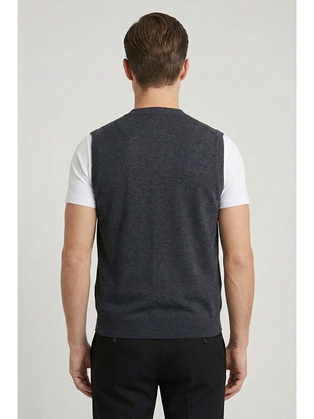Giotelli Antrasit Yün Karışımlı Dokuma Kısa Kol Düğmeli Erkek Triko Yelek-3