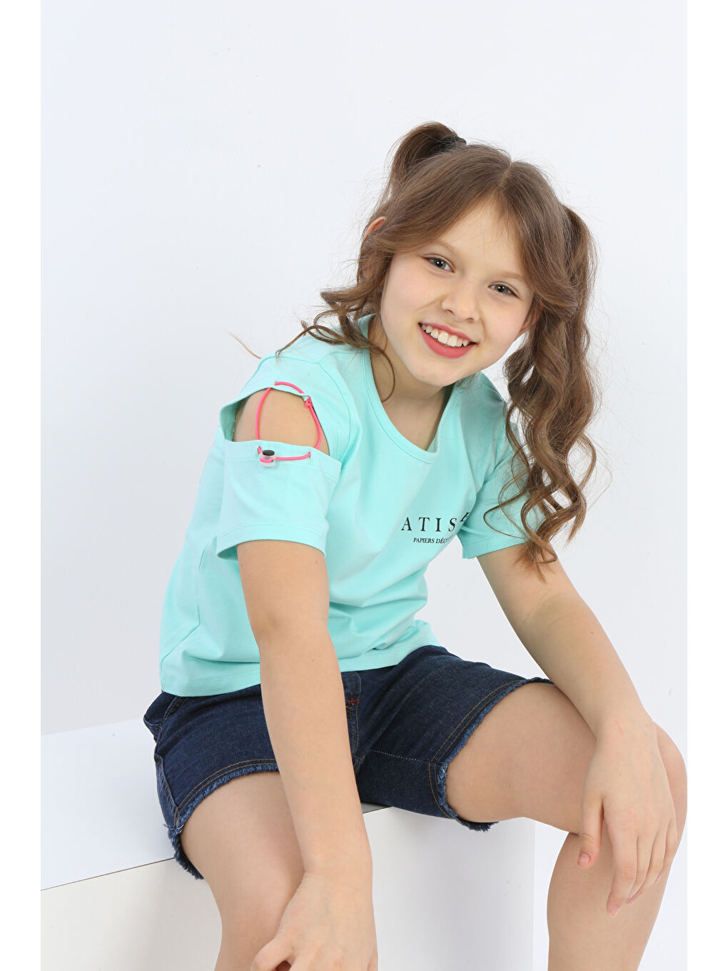 Turkuaz Kız Çocuk Matısse Baskılı Tişört-3