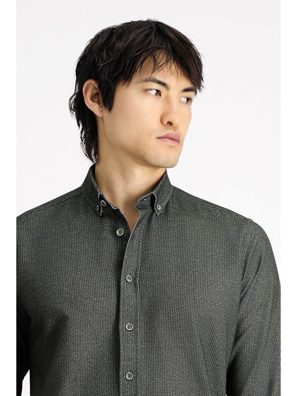 Antrasit Uzun Kol Regular Fit Desenli Spor Pamuk Düğmeli Yaka %100 Pamuk Gömlek-2