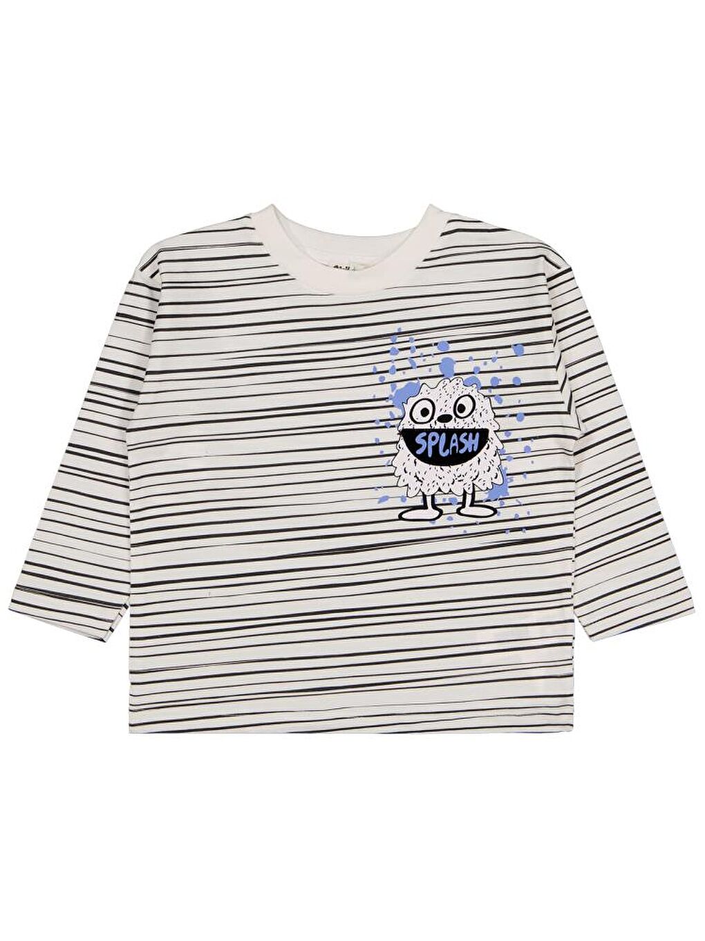 Beyaz Boys Çizgili Canavar Baskılı 2-5 Yaş Sweatshirt