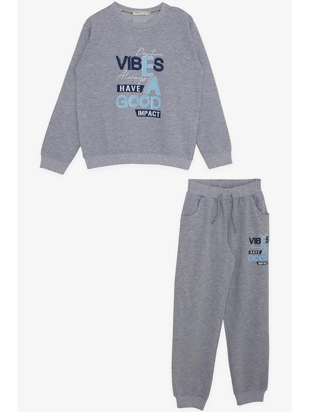 Erkek Çocuk Eşofman Takım Slogan Temalı Yazı Baskılı Gri Melanj (4-8 Yaş)-5