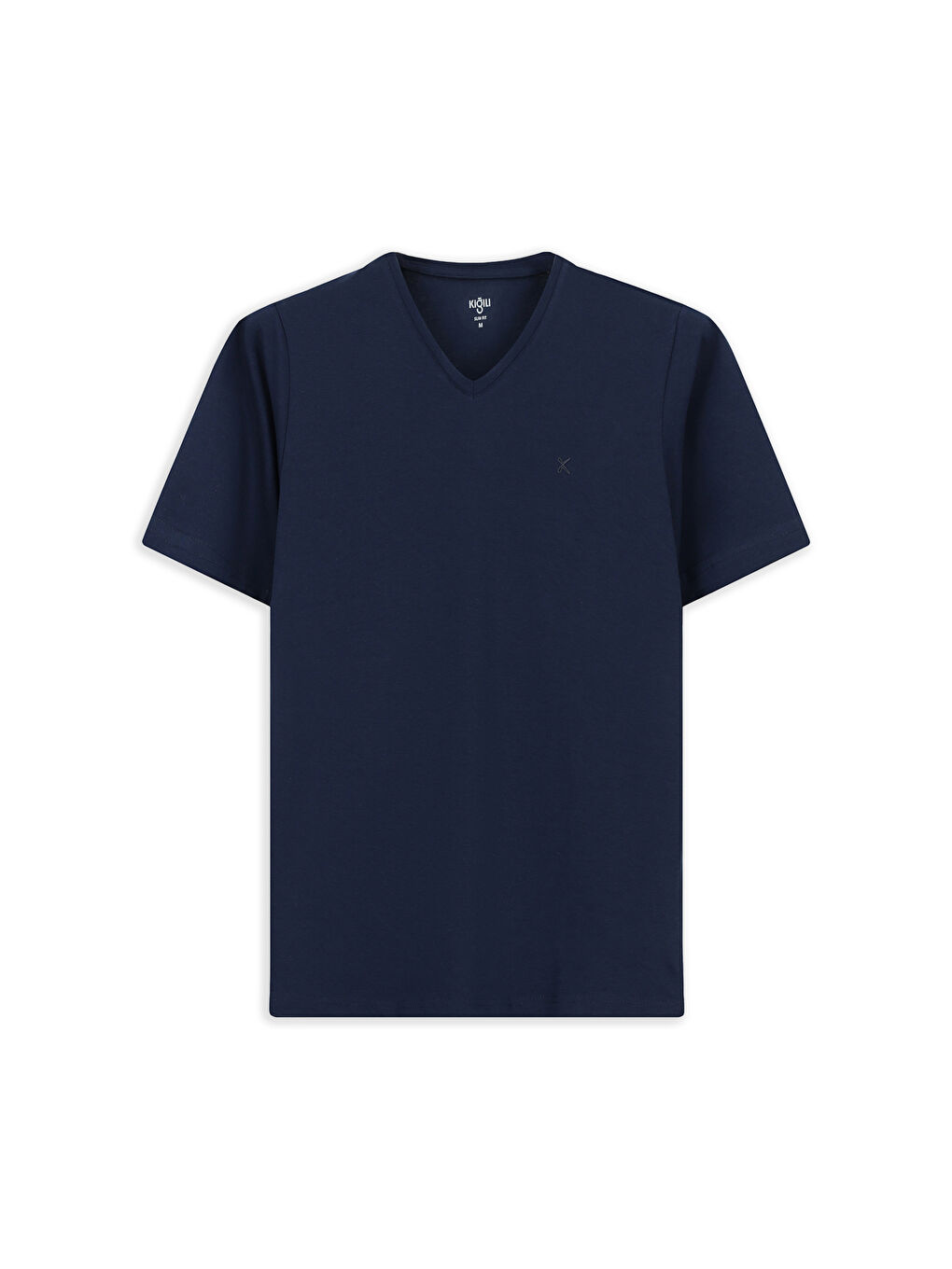Lacivert V Yaka Slim Fit Dar Kesim Süprem Pamuklu Basic Tişört