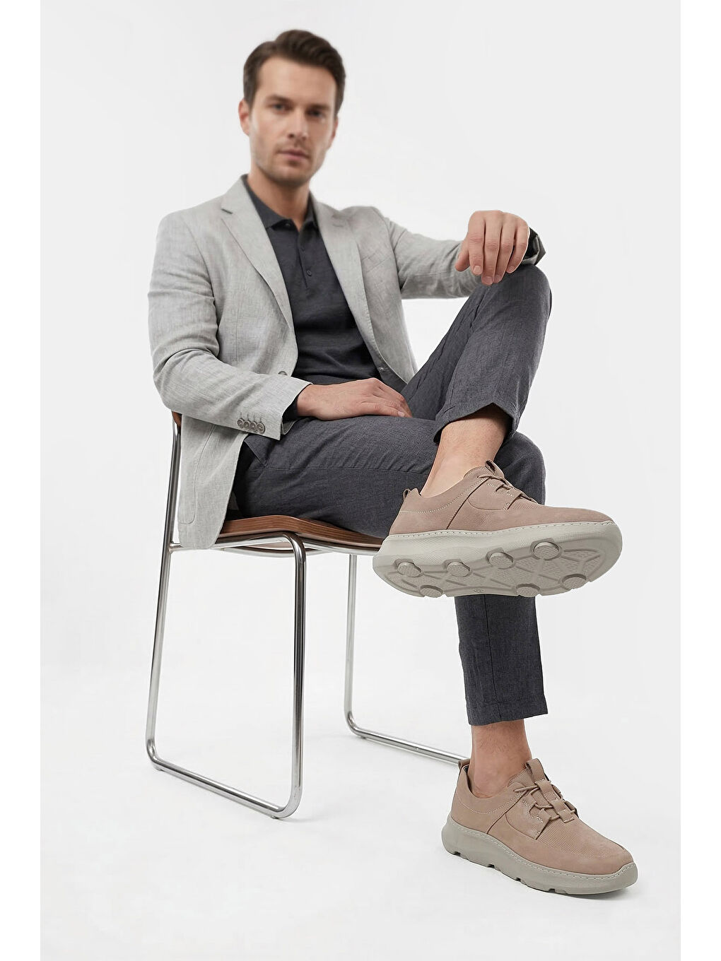 Bej Erkek VİZON Bağcıklı Hakiki Deri Comfort Sneaker-2