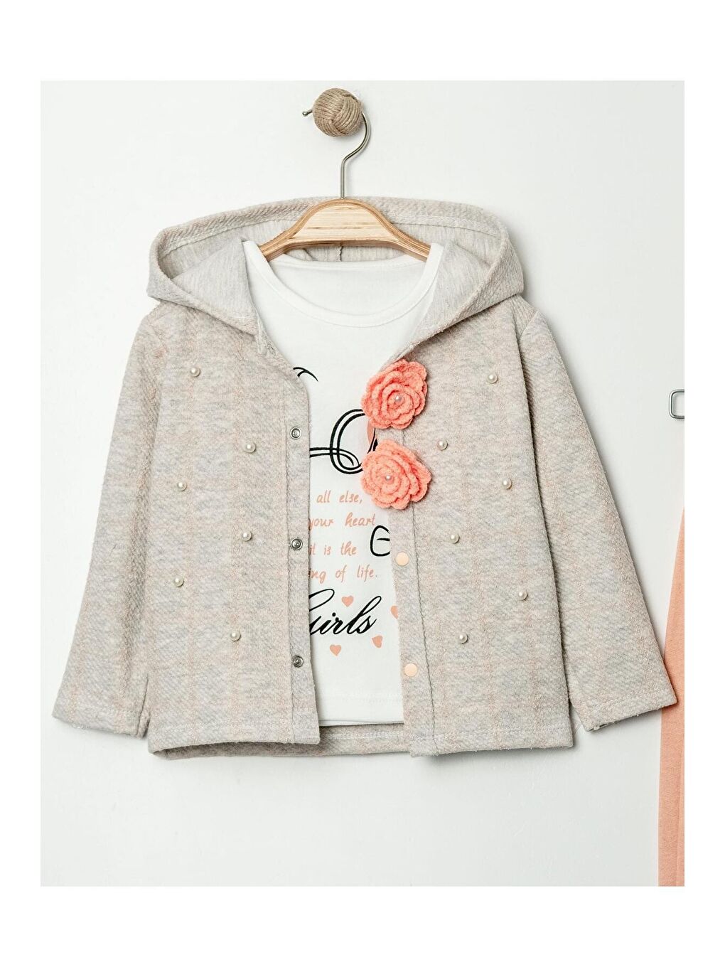 Pembe %100 Pamuklu Ekose Kumaş Bebek Üçlü Takım-2