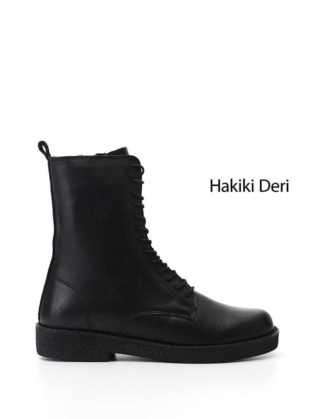 Siyah Kadın SİYAH Fermuarlı Kauçuk Taban Hakiki Deri Postal Bot