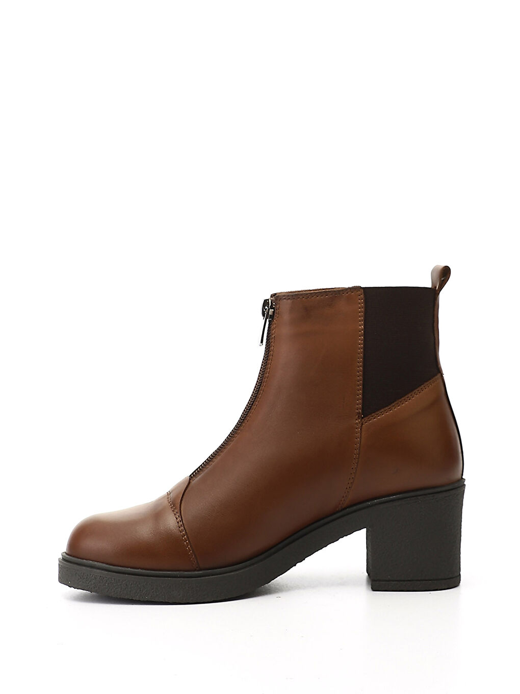 Kahverengi Kadın KAHVERENGİ-TABA Fermuarlı Kalın Topuklu Hakiki Deri Bot-2