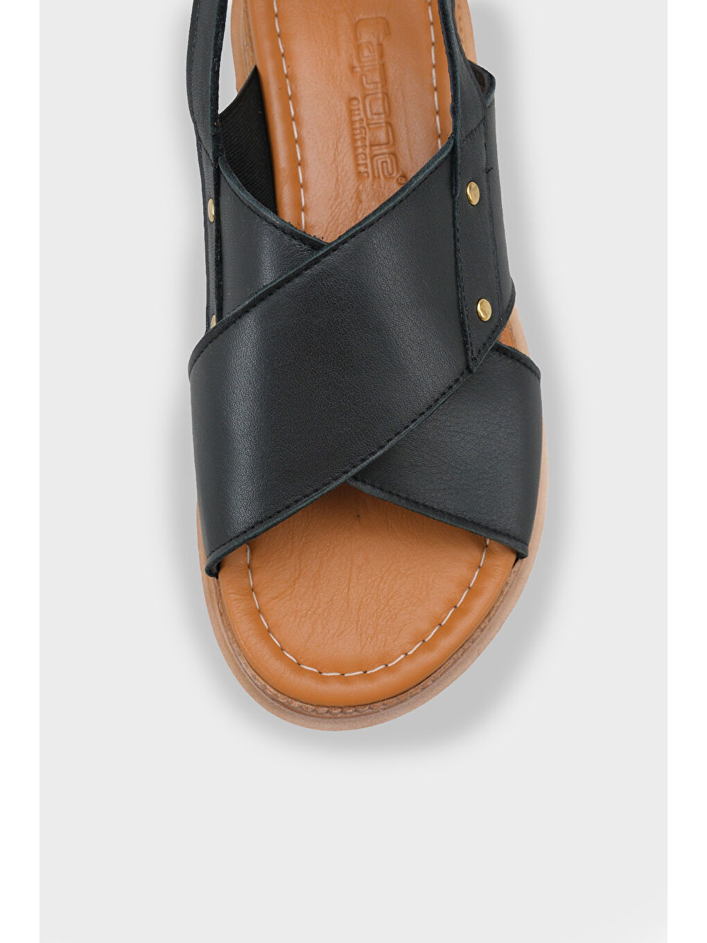 Siyah Katy Hakiki Deri Soft Konfor Dolgu Topuk Kadın Sandalet-2