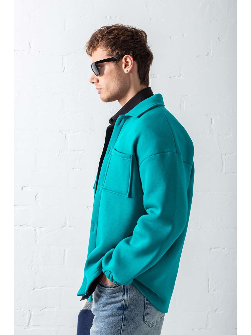 Turkuaz Erkek Oversize Basic Rahat Ceket Su Yeşili-2