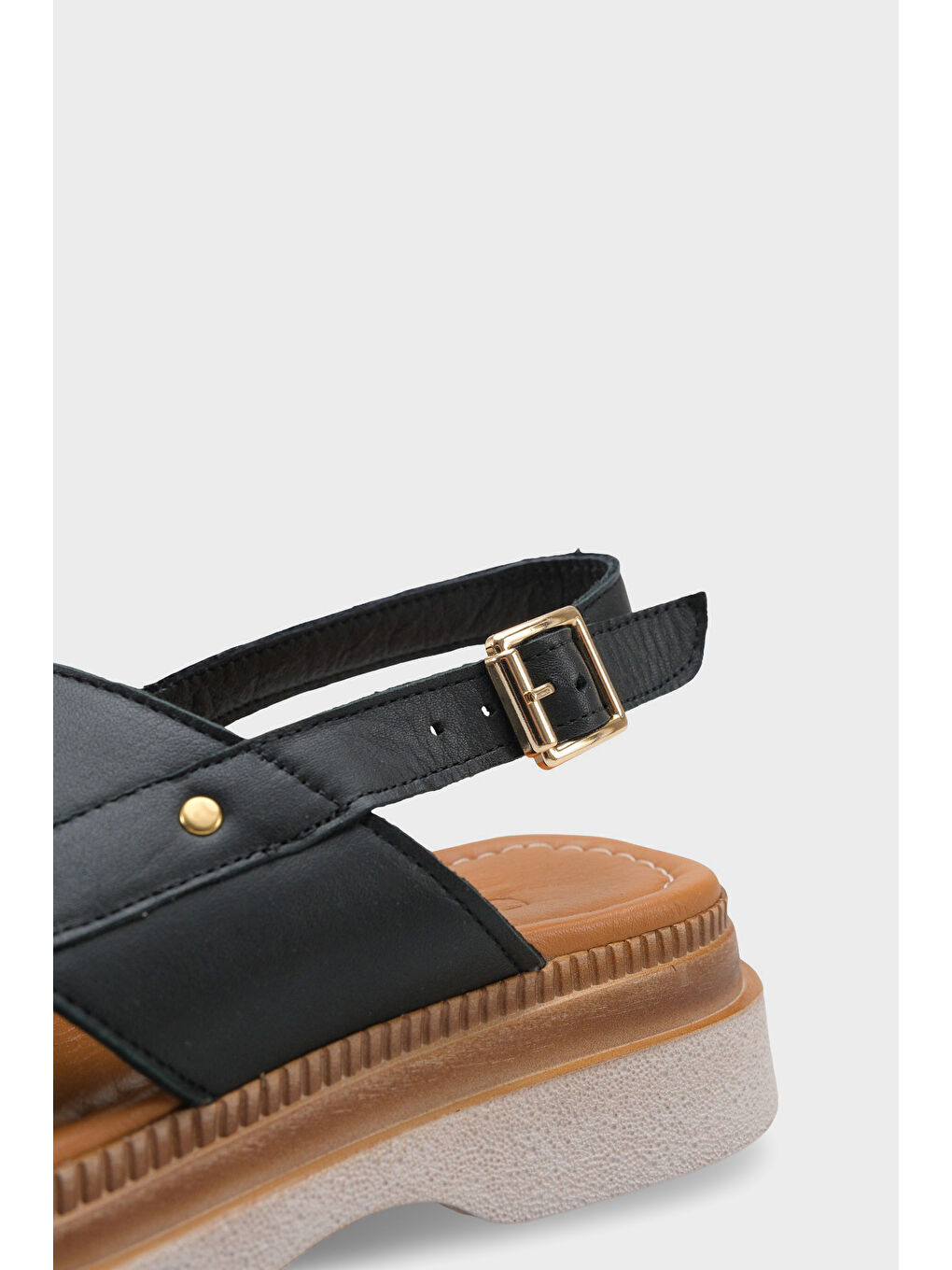 Siyah Katy Hakiki Deri Soft Konfor Dolgu Topuk Kadın Sandalet-3