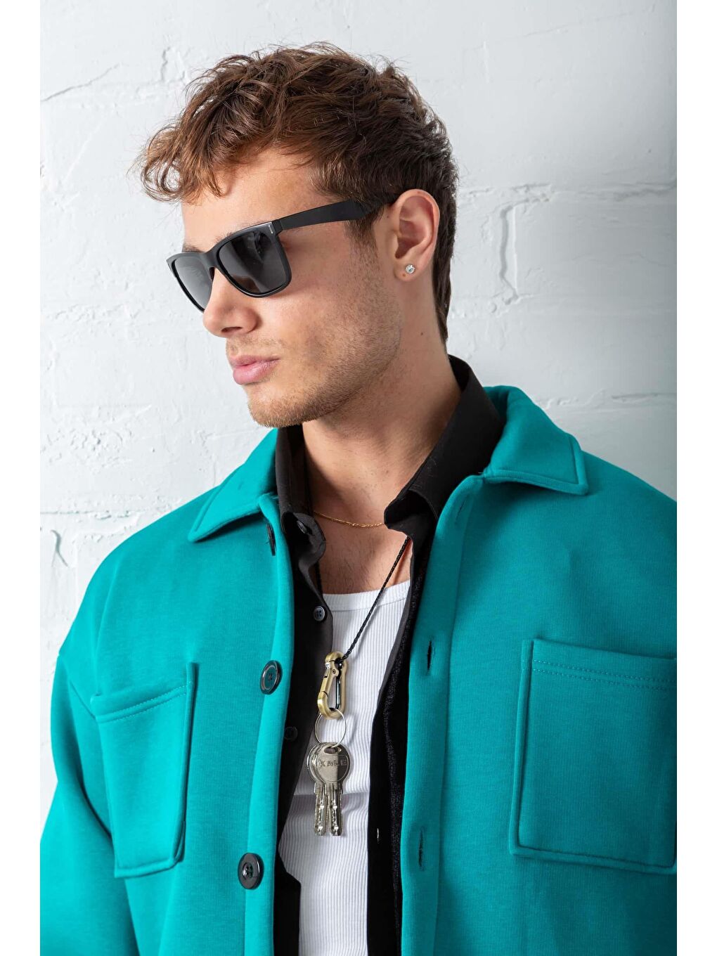 Turkuaz Erkek Oversize Basic Rahat Ceket Su Yeşili-3