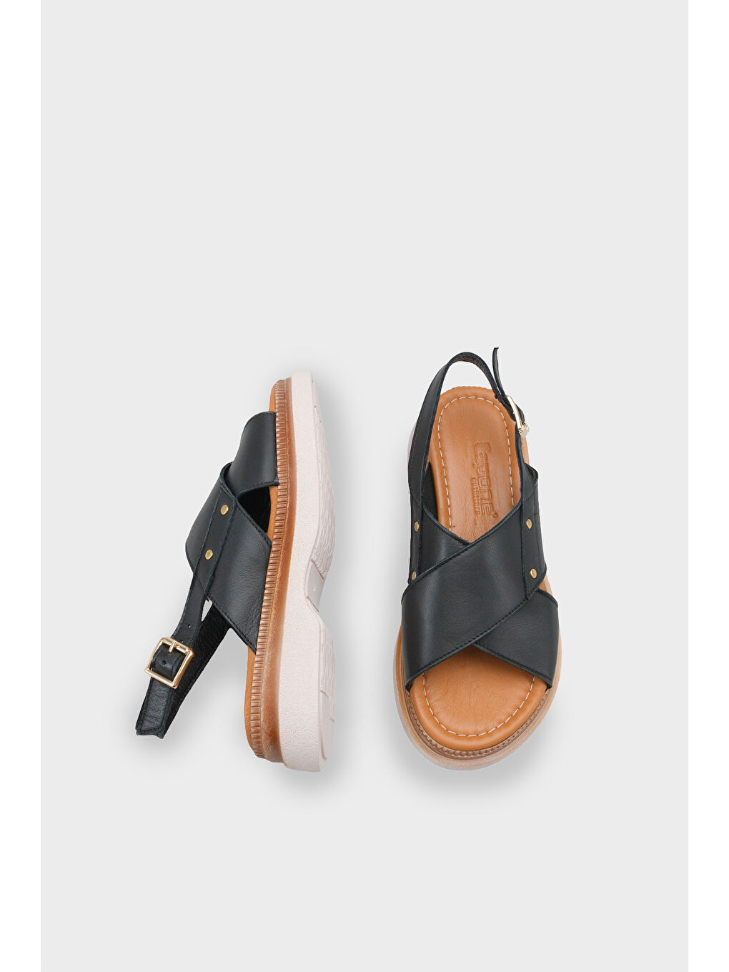 Siyah Katy Hakiki Deri Soft Konfor Dolgu Topuk Kadın Sandalet-4