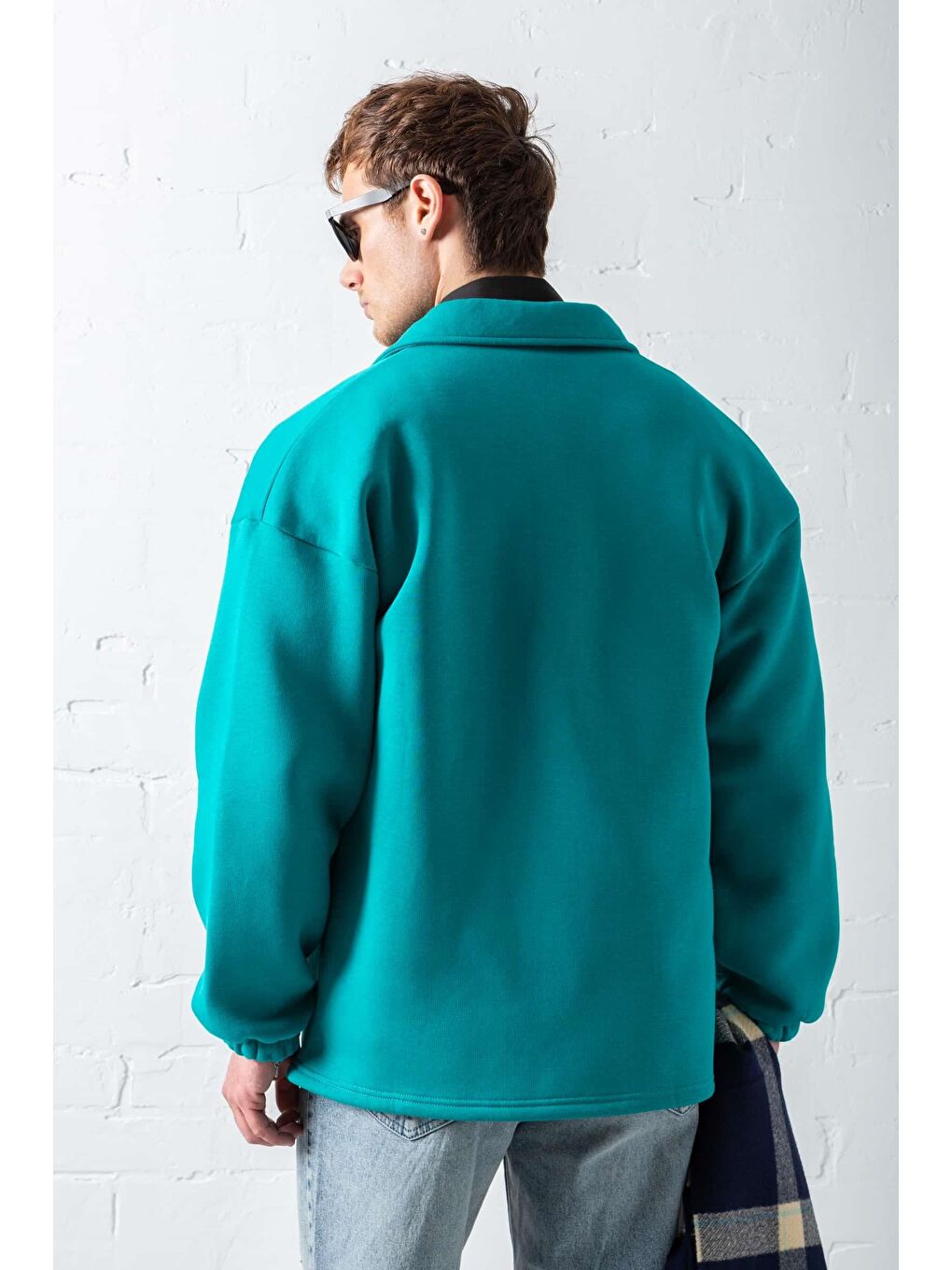 Turkuaz Erkek Oversize Basic Rahat Ceket Su Yeşili-4