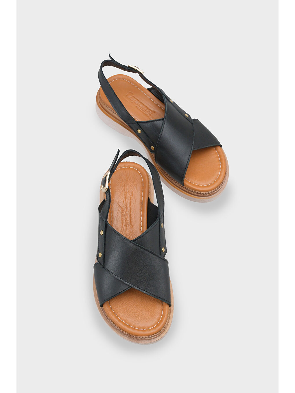 Siyah Katy Hakiki Deri Soft Konfor Dolgu Topuk Kadın Sandalet-5