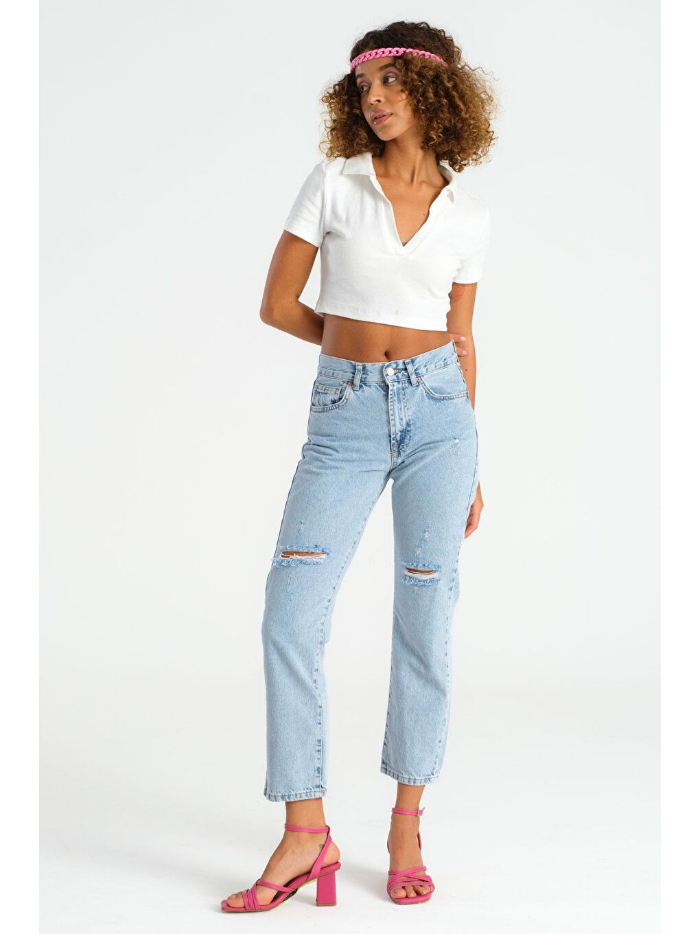 Mavi Kadın İce Jean Rengi Yırtık Detaylı Straight Fit Denimv