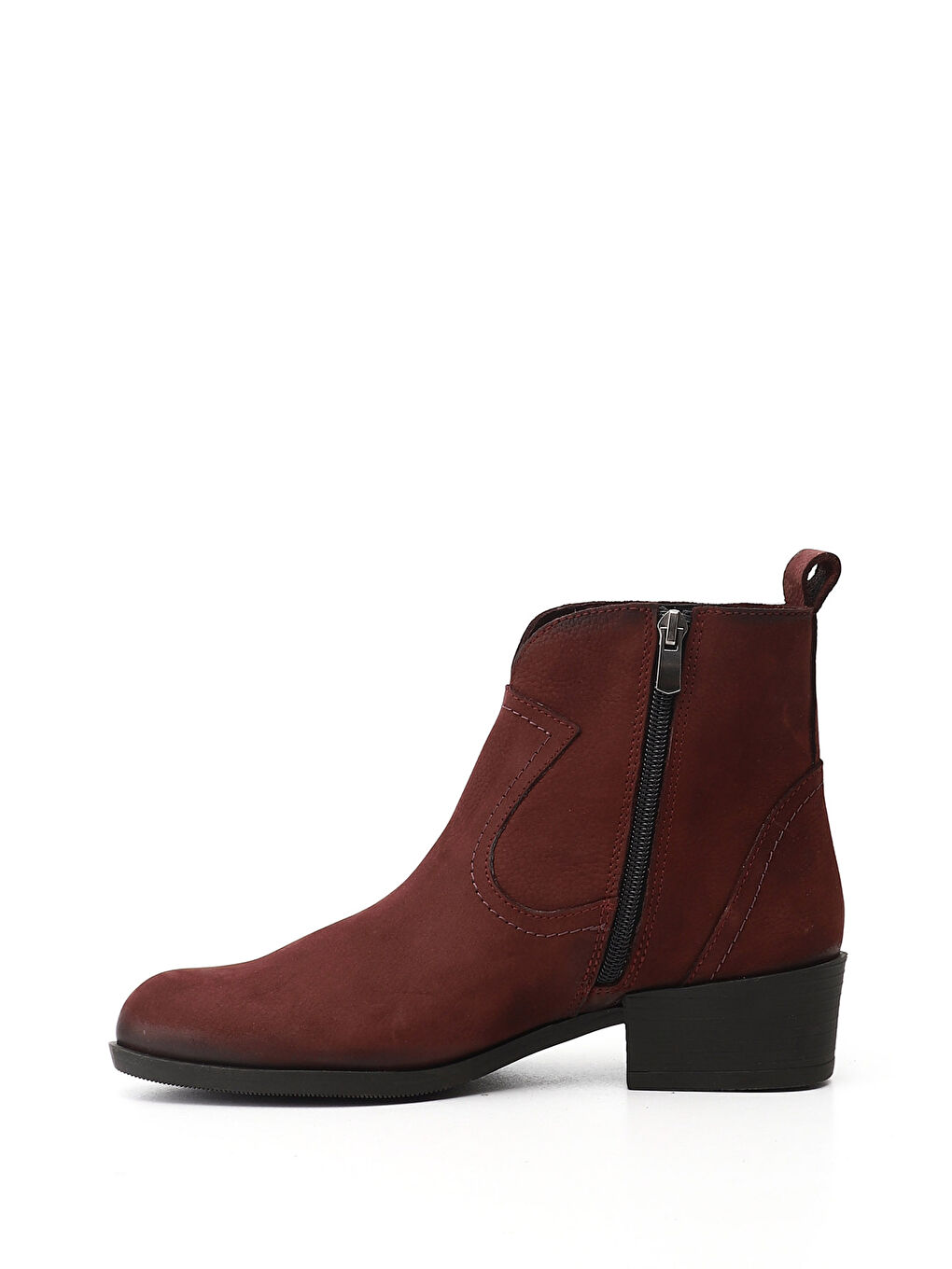 Bordo Kadın BORDO Fermuarlı Kalın Topuklu Hakiki Deri Bot-2