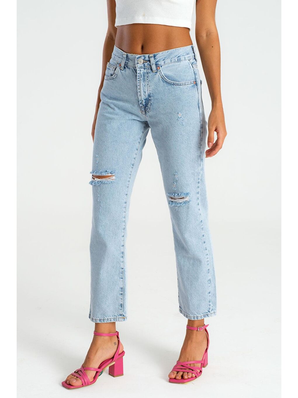 Mavi Kadın İce Jean Rengi Yırtık Detaylı Straight Fit Denimv-1