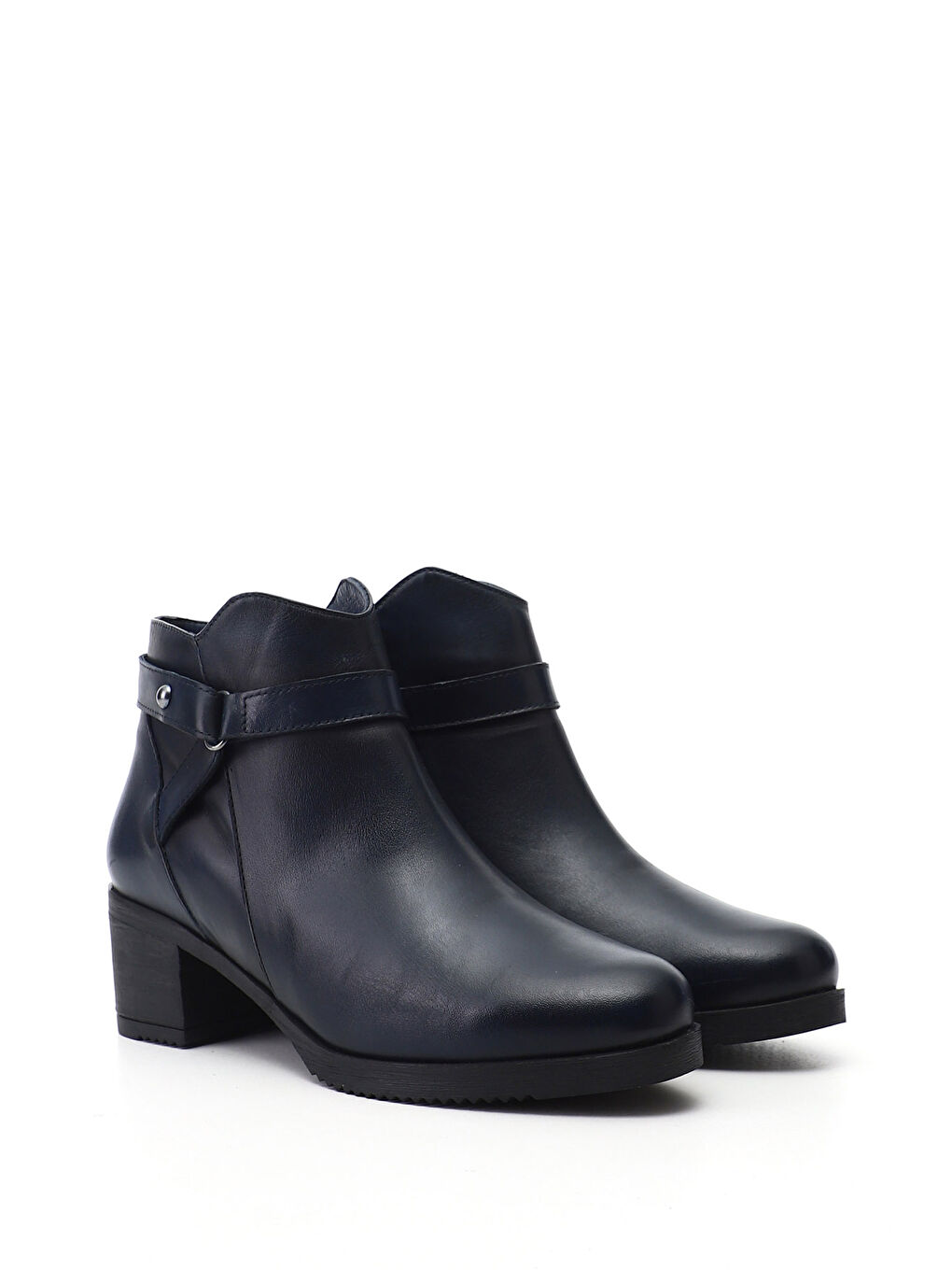 Lacivert Kadın AÇIK LACİVERT Fermuarlı Kalın Topuklu Hakiki Deri Bot-1