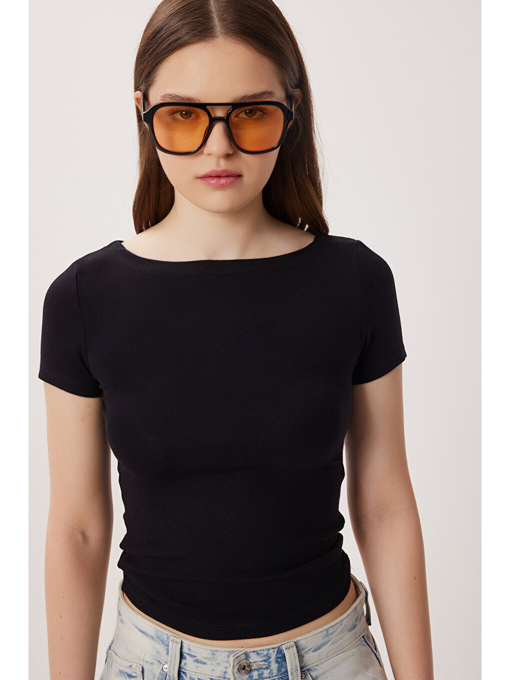 Siyah Kayık Yaka Basic Örme Bluz SİYAH LDZ0065-1