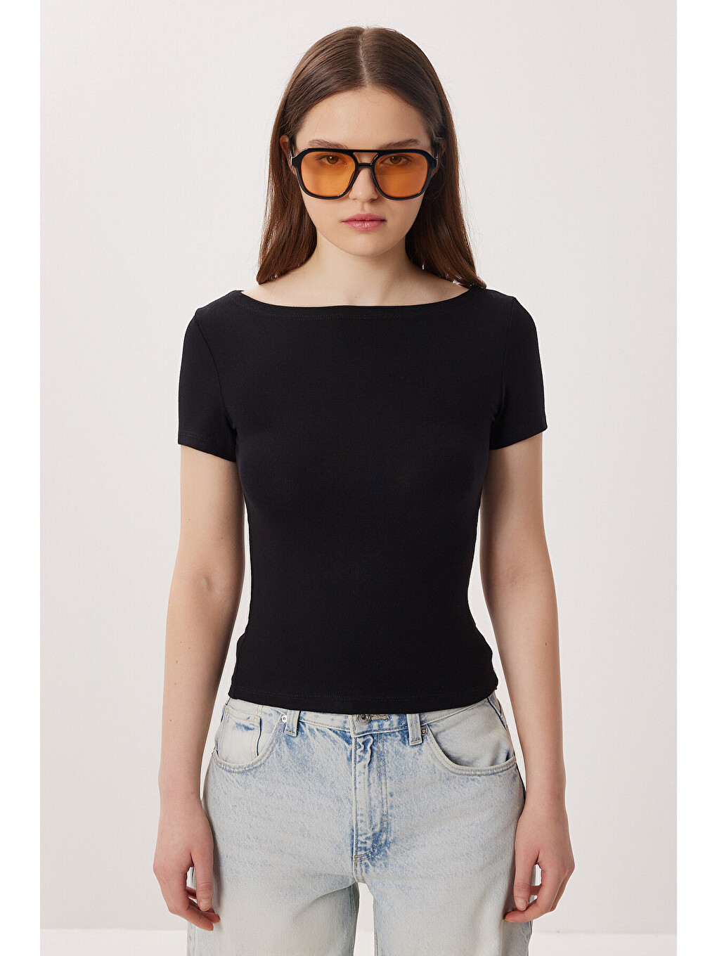 Siyah Kayık Yaka Basic Örme Bluz SİYAH LDZ0065-2
