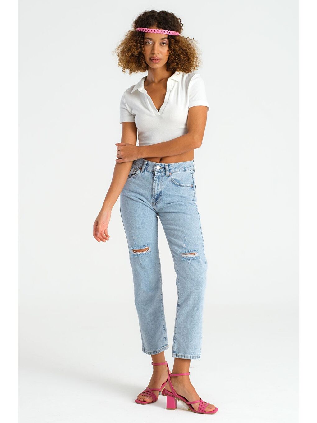 Mavi Kadın İce Jean Rengi Yırtık Detaylı Straight Fit Denimv-2