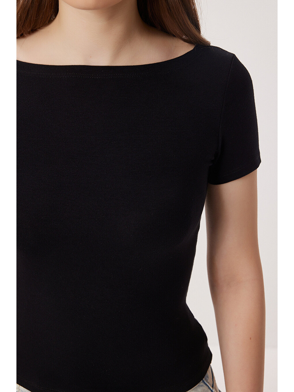 Siyah Kayık Yaka Basic Örme Bluz SİYAH LDZ0065-4
