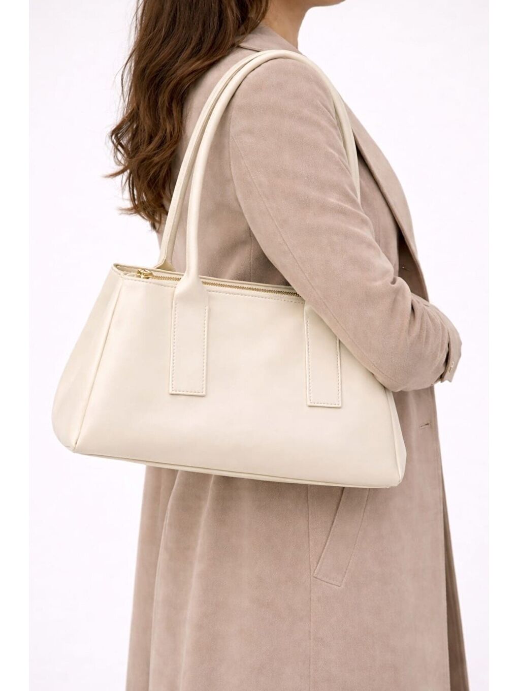 Bej Kadın Minimalist Baget Omuz Çantası - Modern Tasarım El ve Kol Çantası 12661-1