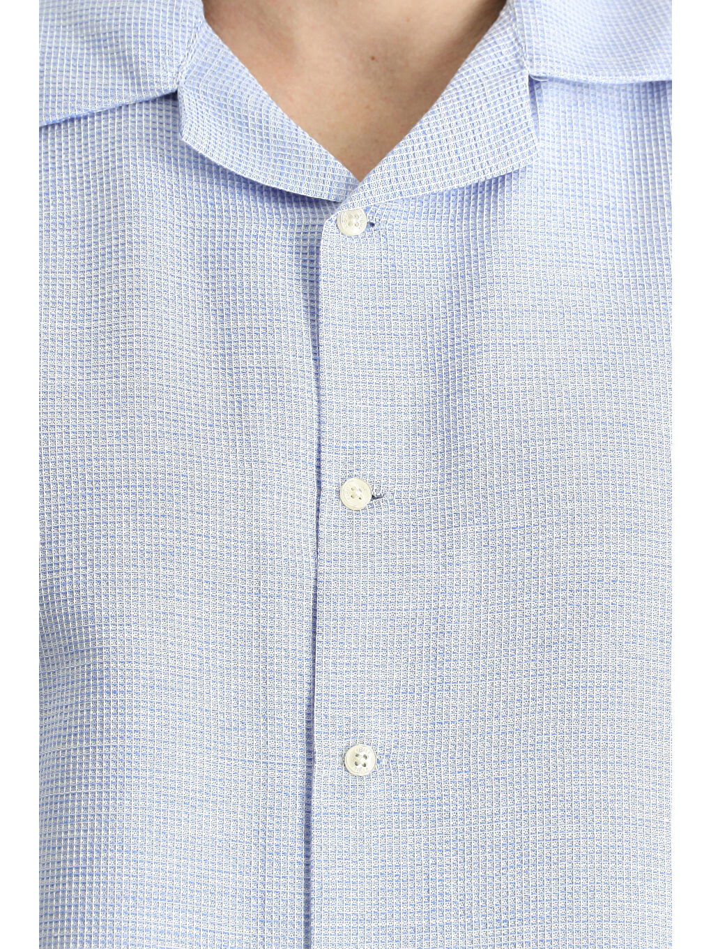 Mavi Kısa Kol Regular Fit Desenli Spor Pamuklu Kolay Ütülenebilir Gömlek-4