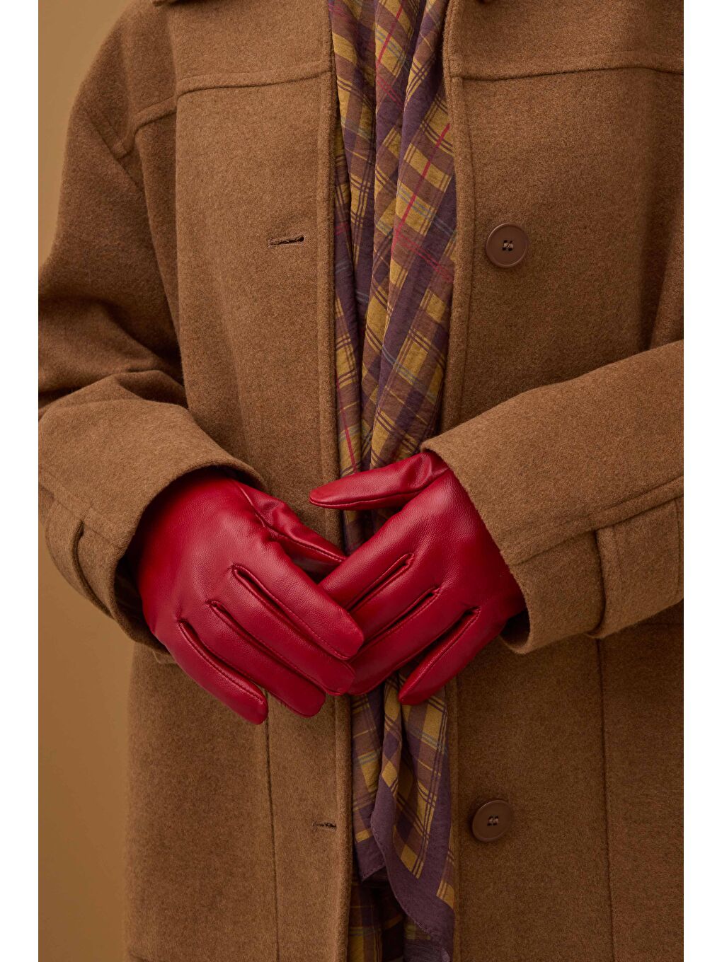 %100 Deri Kısa Eldiven Kırmızı-1