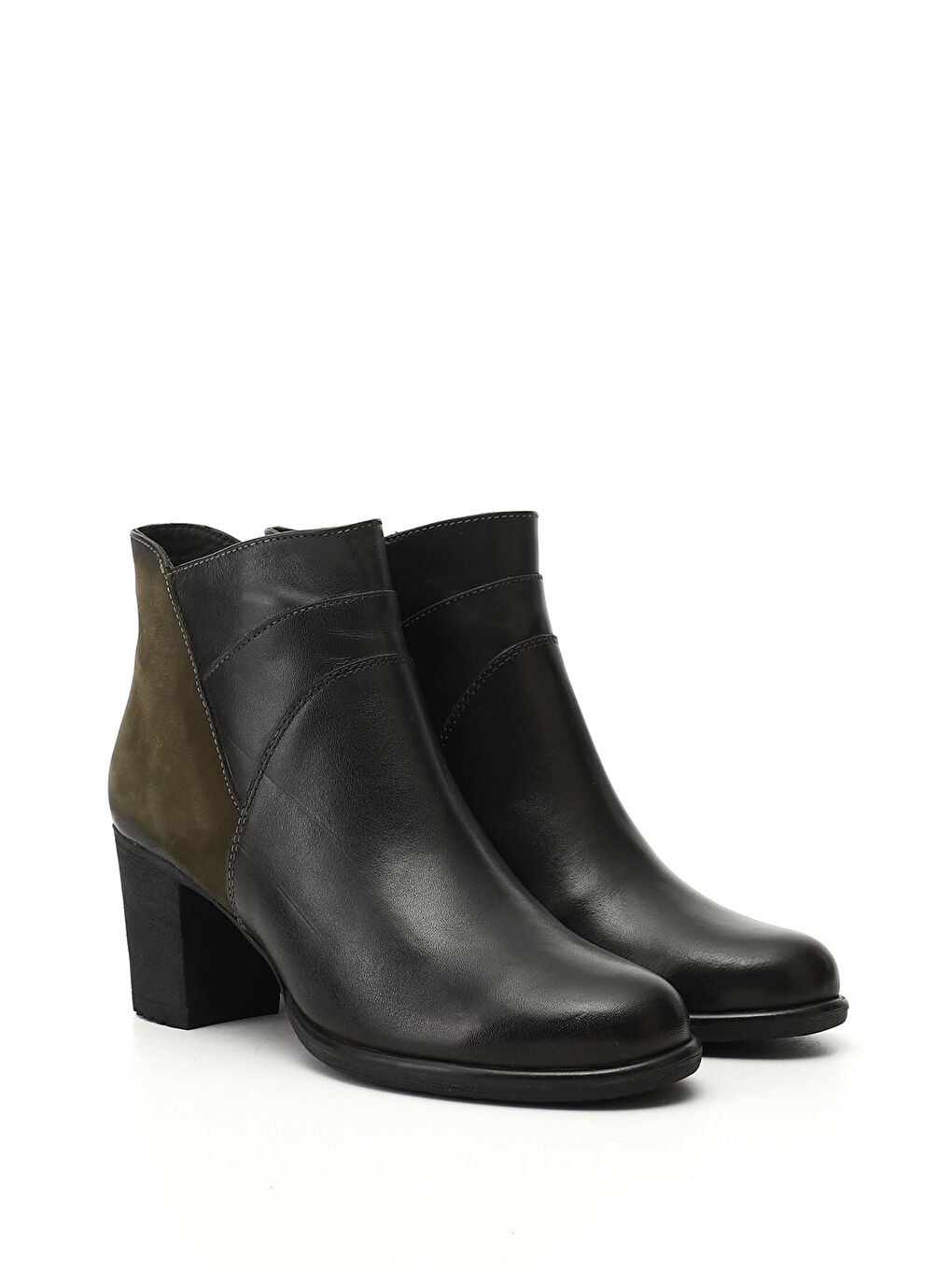 Kadın HAKİ-YEŞİL Fermuarlı Kalın Topuklu Hakiki Deri Bot-1