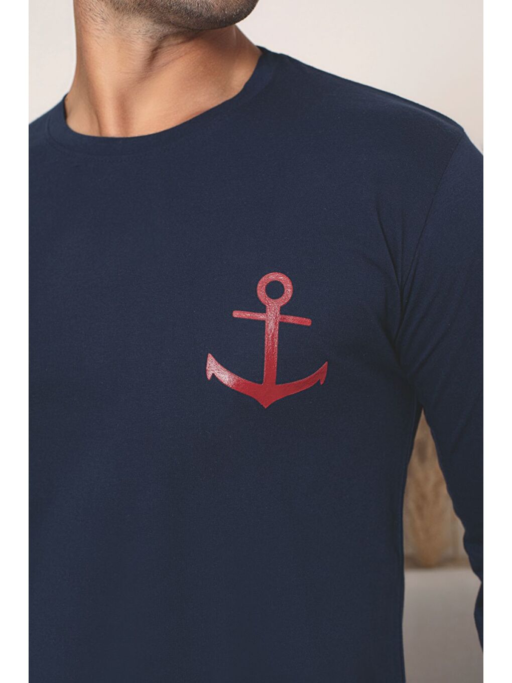 Erkek %100 Pamuk Lacivert Uzun Kollu Kaliteli Rahat Pijama Takımı-2