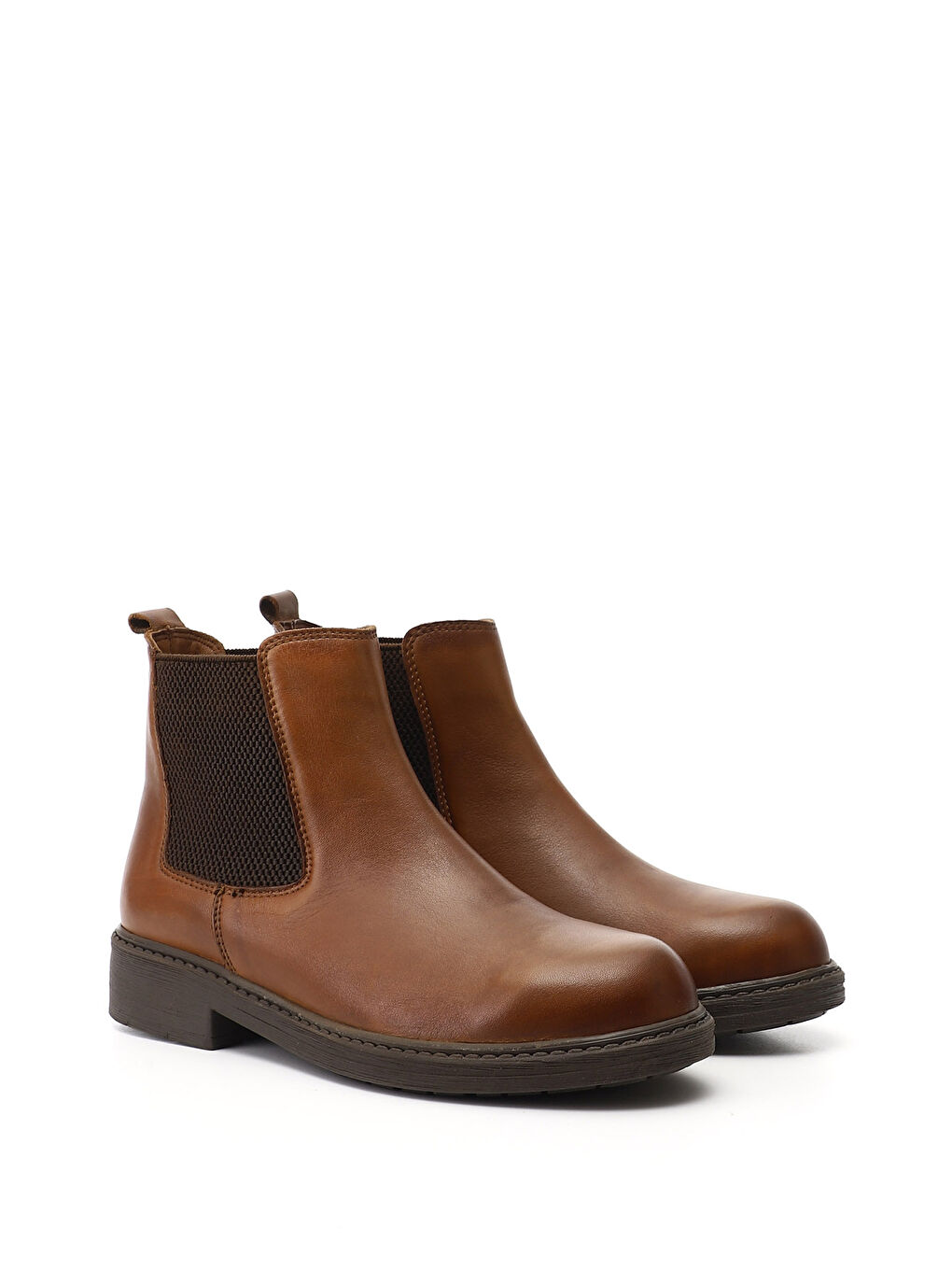 Kahverengi Kadın KAHVERENGİ-TABA Kauçuk Taban Hakiki Deri Chelsea Bot-1