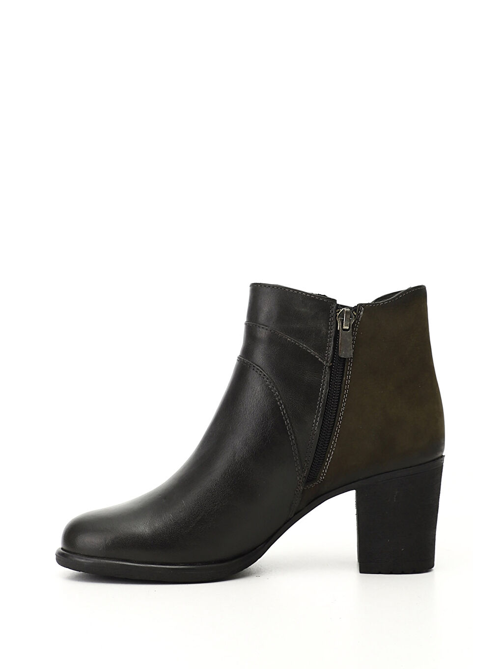 Kadın HAKİ-YEŞİL Fermuarlı Kalın Topuklu Hakiki Deri Bot-2