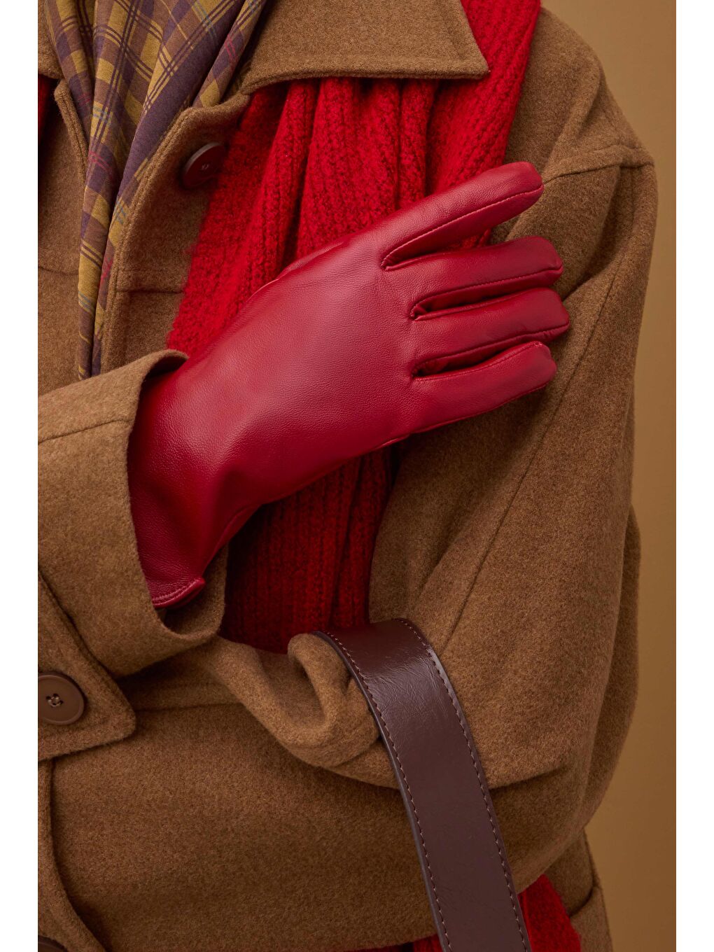 %100 Deri Kısa Eldiven Kırmızı-2