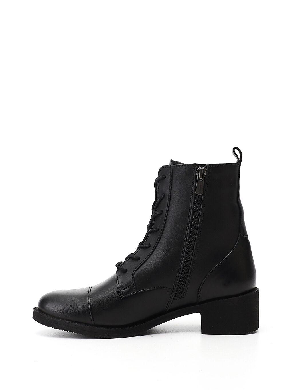 Siyah Kadın SİYAH Fermuarlı Kauçuk Taban Hakiki Deri Bot-2