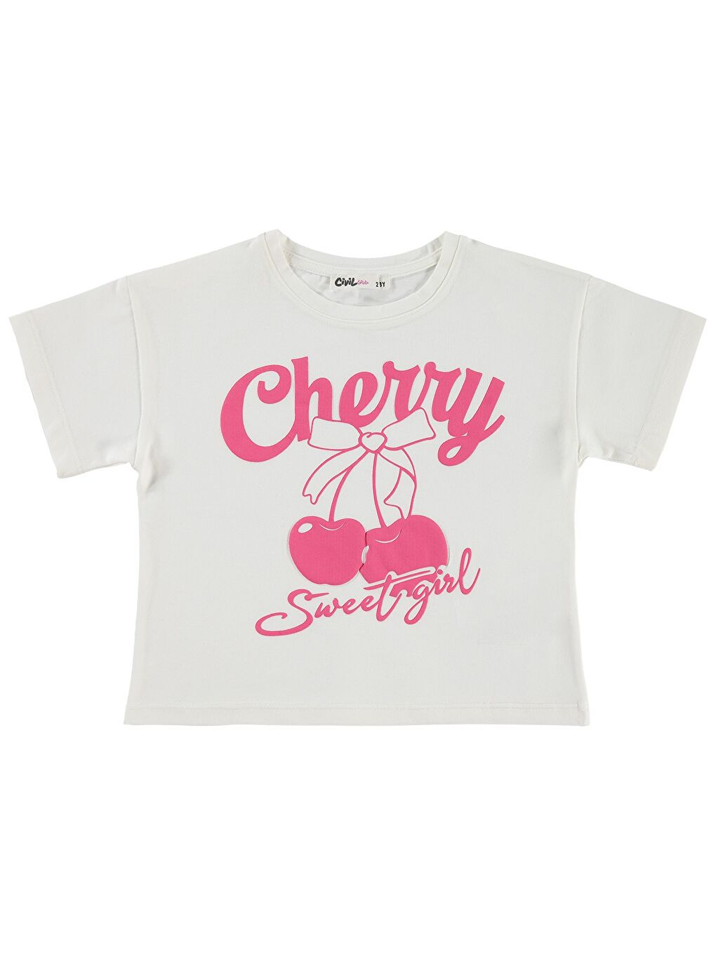 Girls Cheryy Baskılı 2-5 Yaş Tişört - Ekru