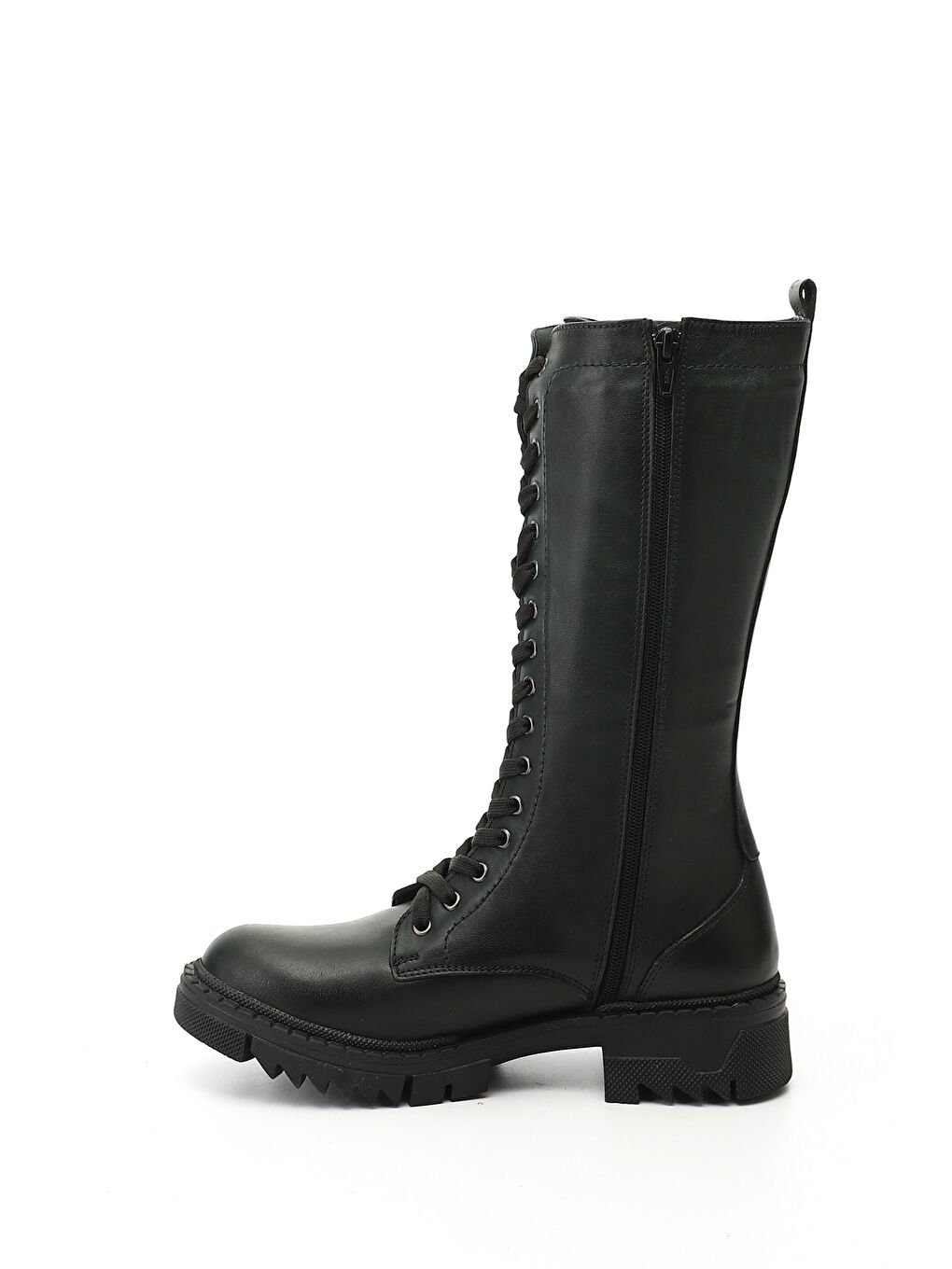 Kadın KOYU HAKİ Fermuarlı Kalın Topuklu Hakiki Deri Postal Çizme-2