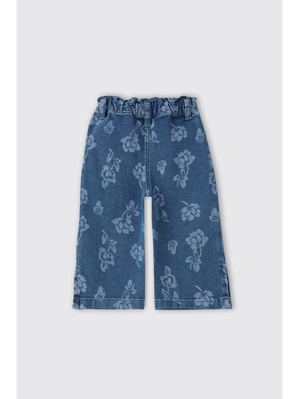 Kız Bebek Çiçek Desenli İndigo Jean Pantolon-1