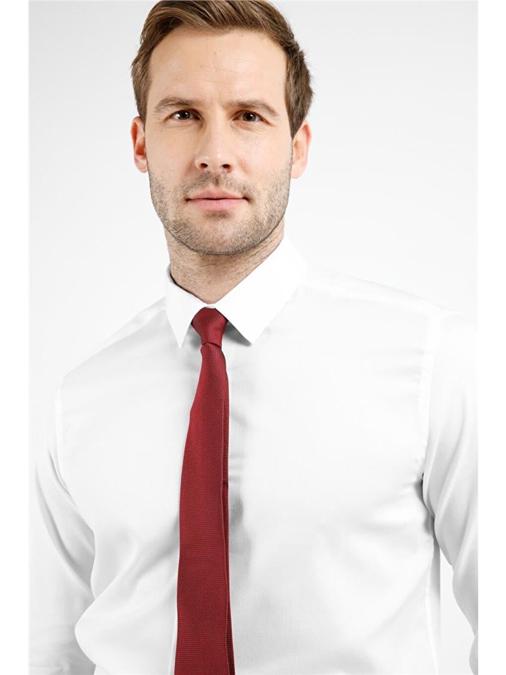 Beyaz Uzun Kol Sert Yaka  %100 Pamuk Slim Fit Gömlek 1004255201-3