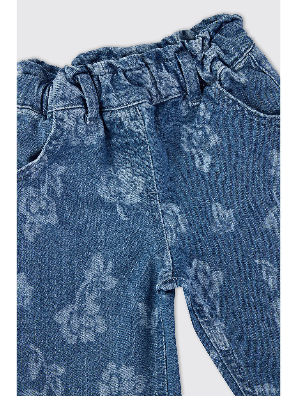 Kız Bebek Çiçek Desenli İndigo Jean Pantolon-2