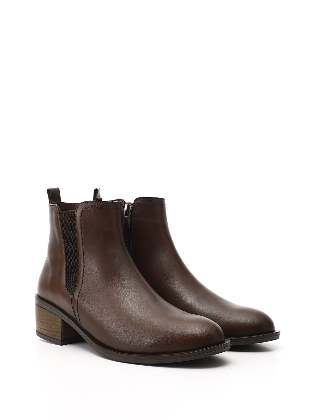 Kahverengi Kadın TÜTÜN KAHVE Fermuarlı Kalın Topuklu Hakiki Deri Bot-1