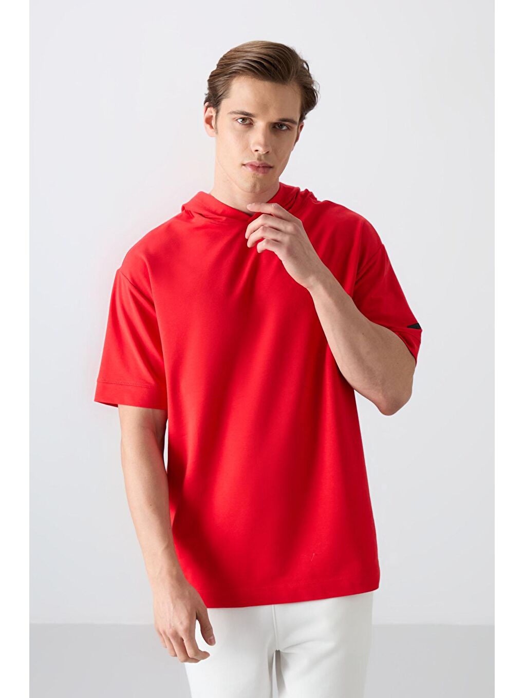 TOMMYLIFE Kırmızı Pamuklu Kalın Yumuşak Dokulu Oversize Fit Basic Erkek T-Shirt - 88352 - 3