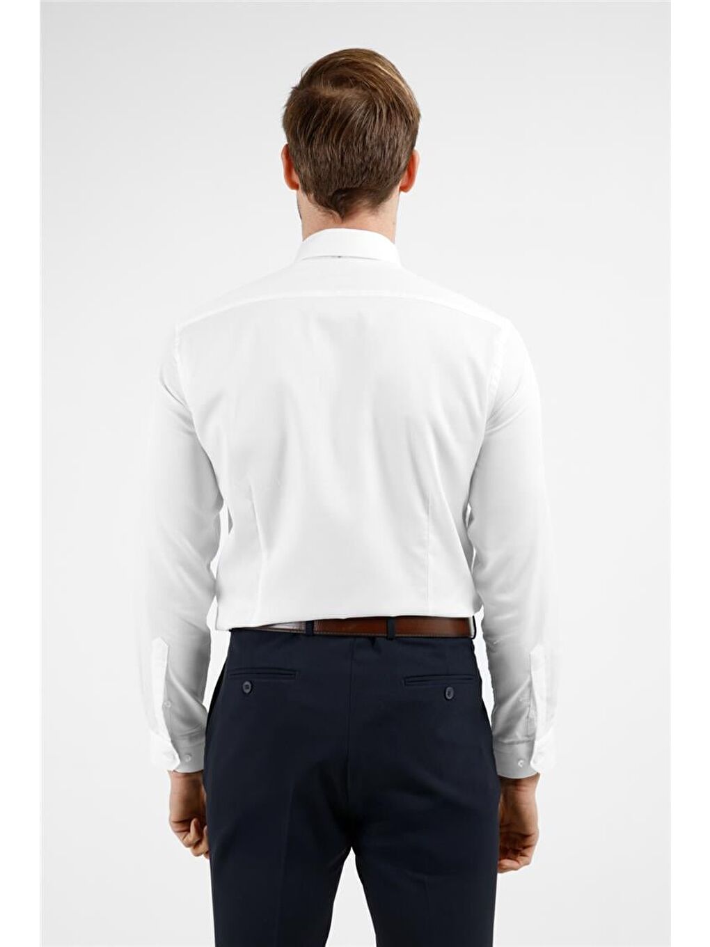 Beyaz Uzun Kol Sert Yaka  %100 Pamuk Slim Fit Gömlek 1004255201-4