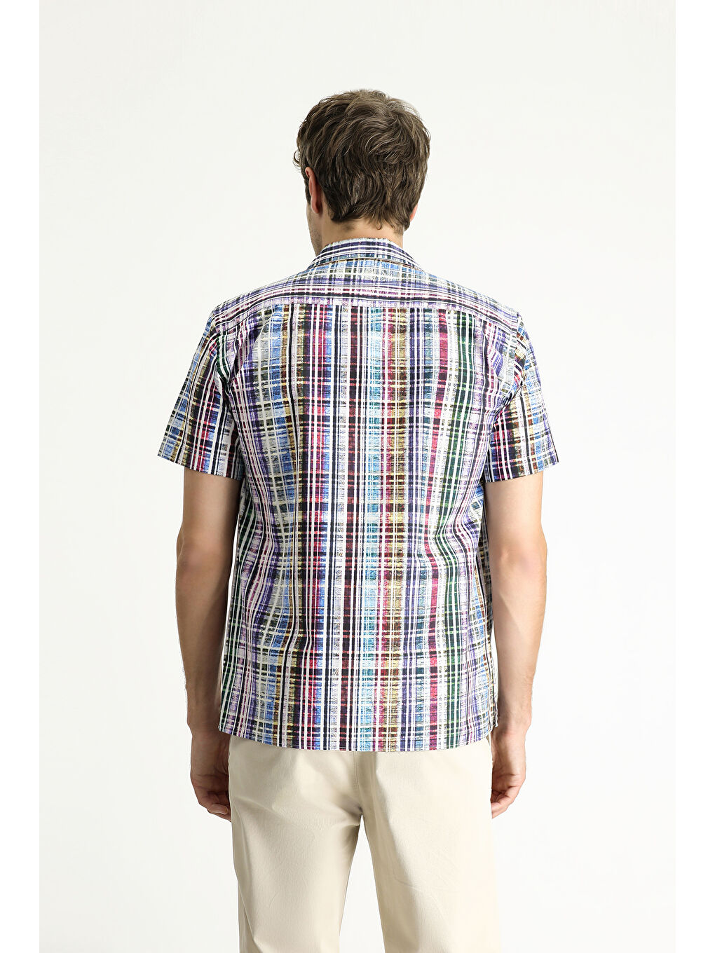 Yeşil Kısa Kol Regular Fıt Desenli Pamuk Gömlek-3