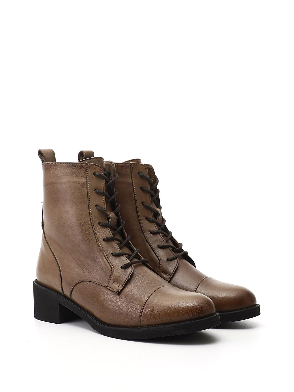 Kahverengi Kadın KOYU VİZON Fermuarlı Kauçuk Taban Hakiki Deri Bot-1