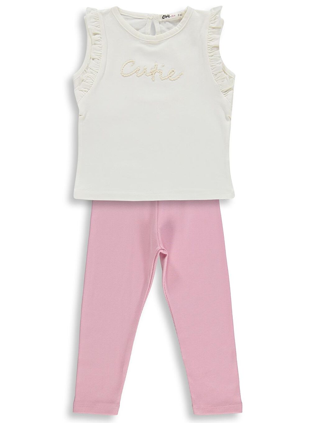 Girls Cutie Nakışlı 2-5 Yaş Takım - Kırık Beyaz-Koyu Pembe
