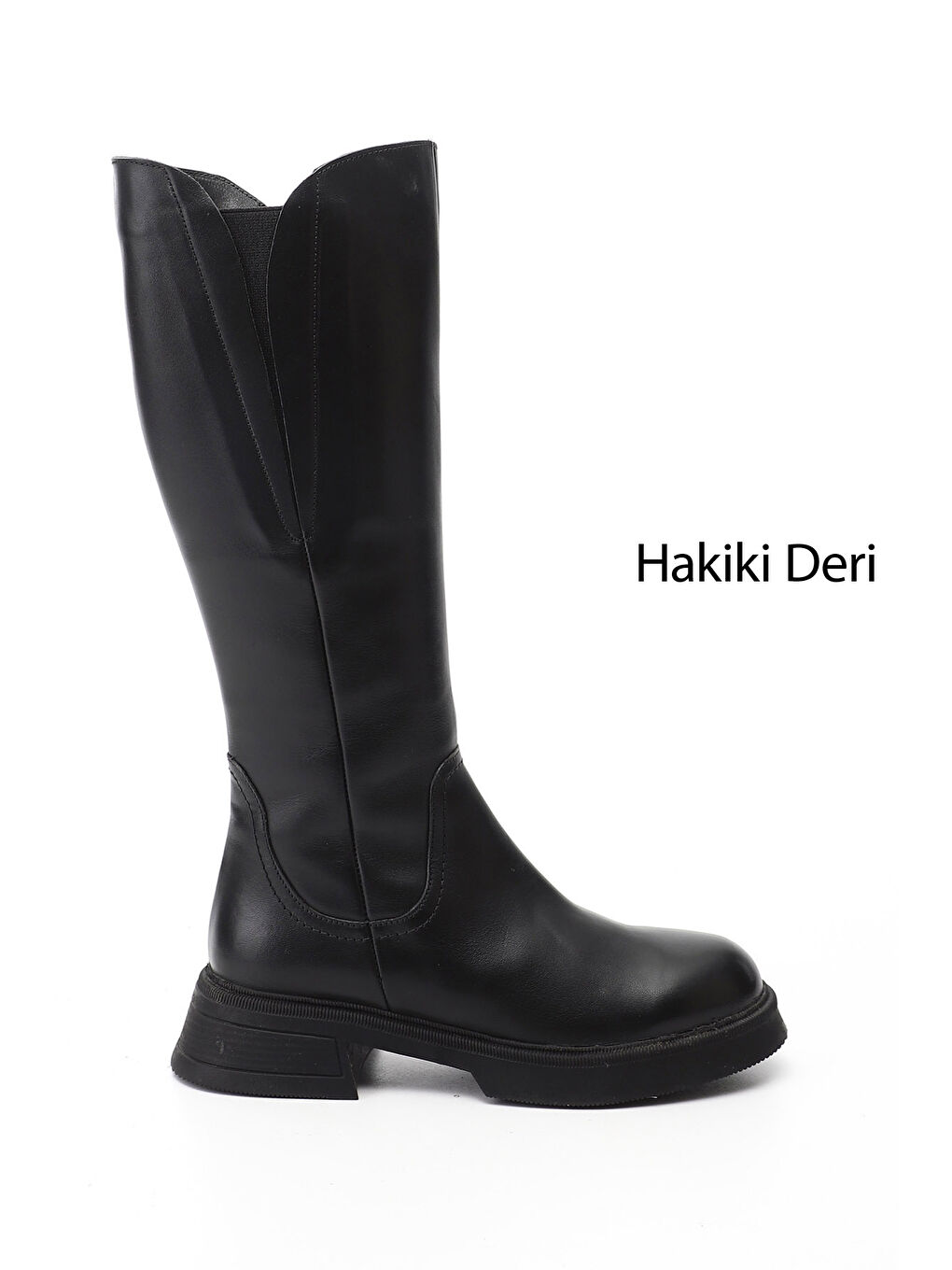 Siyah Kadın SİYAH Fermuarlı Kalın Topuklu Hakiki Deri Çizme