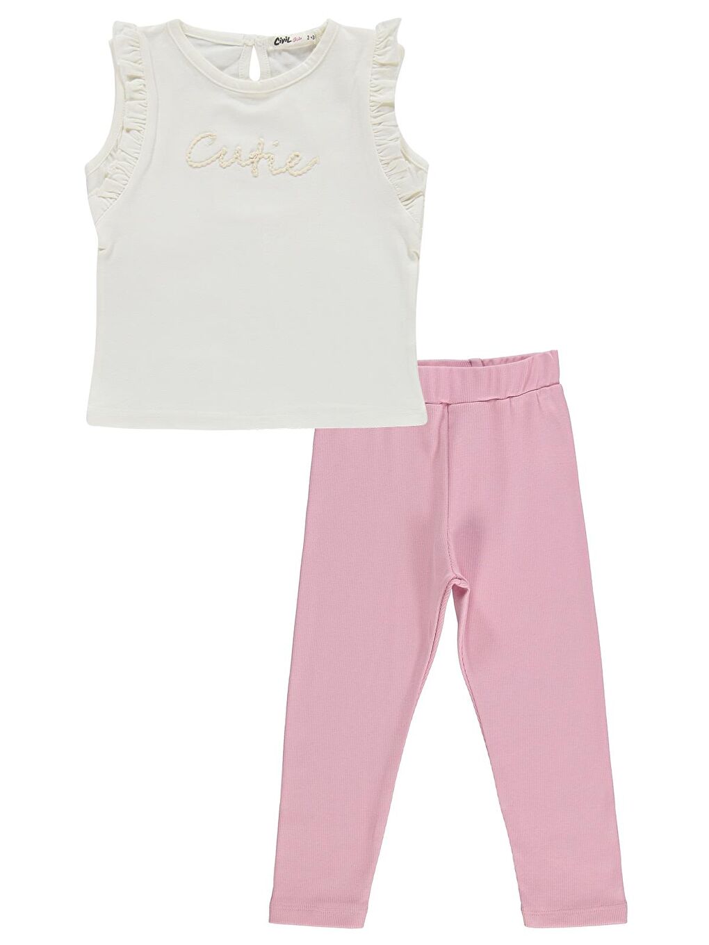 Girls Cutie Nakışlı 2-5 Yaş Takım - Kırık Beyaz-Koyu Pembe-1