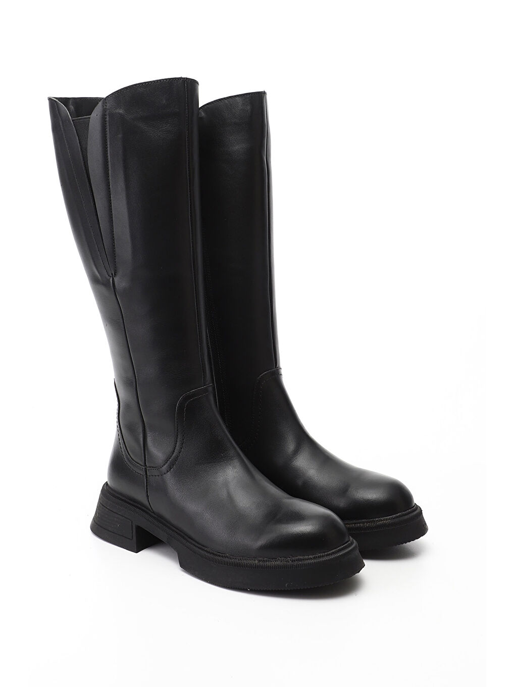 Siyah Kadın SİYAH Fermuarlı Kalın Topuklu Hakiki Deri Çizme-1