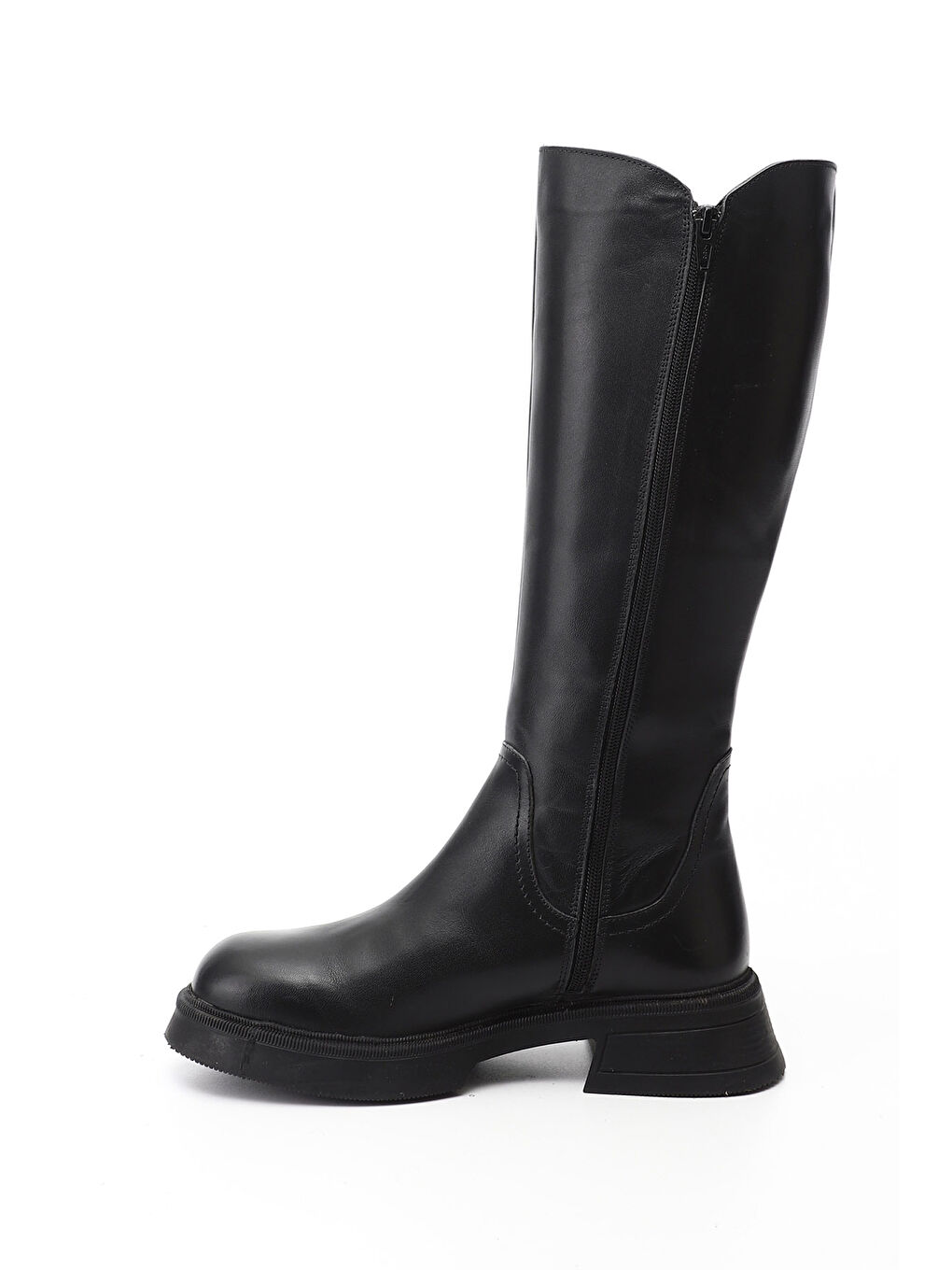 Siyah Kadın SİYAH Fermuarlı Kalın Topuklu Hakiki Deri Çizme-2