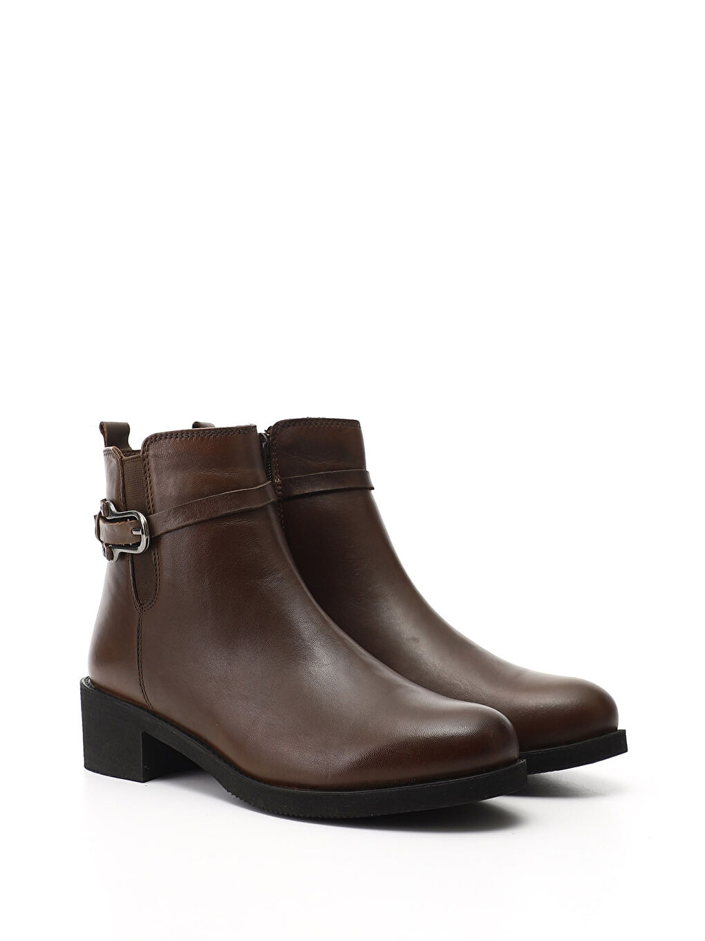 Kahverengi Kadın TÜTÜN KAHVE Fermuarlı Kalın Topuklu Hakiki Deri Bot-1